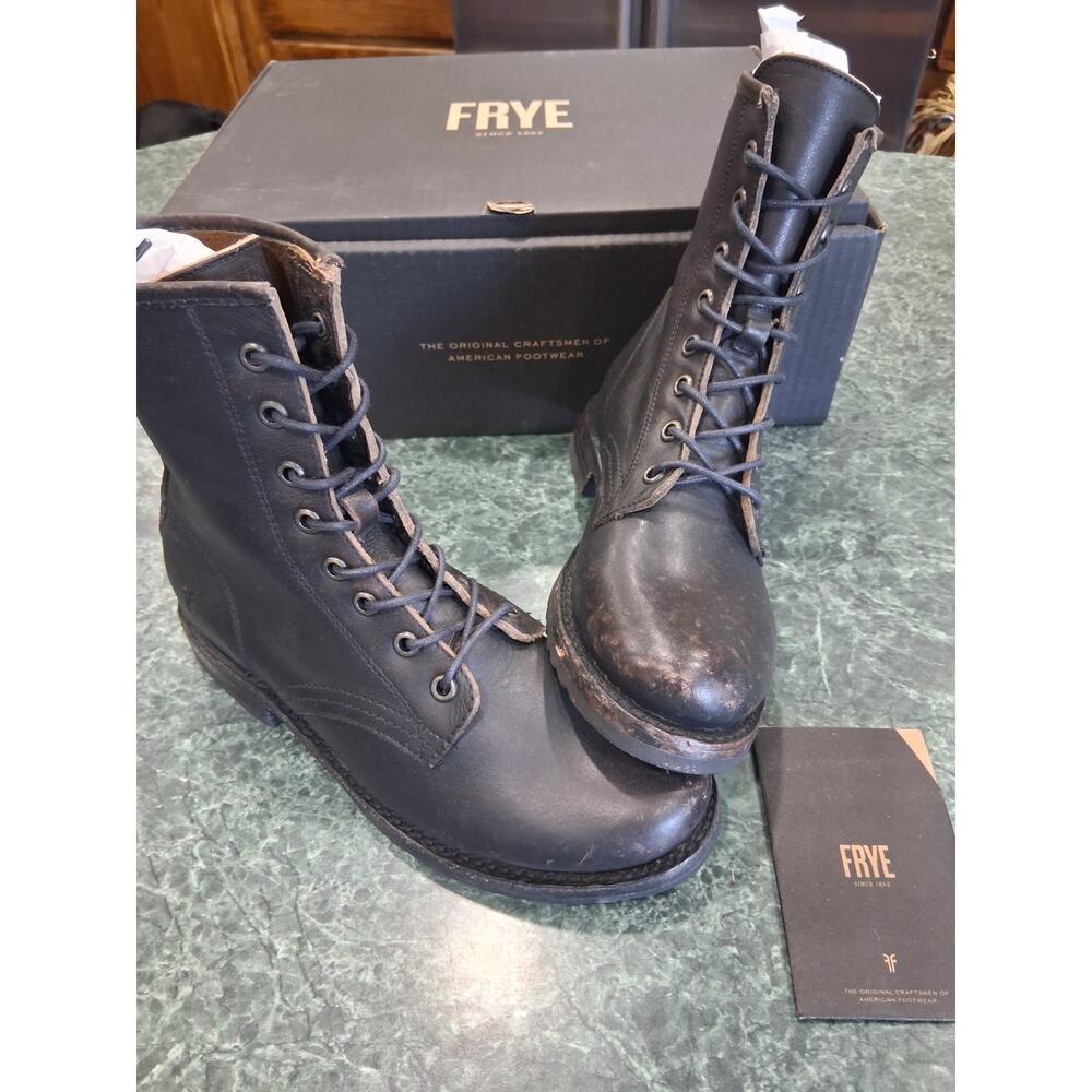 Frye Women’s Black 76272 Rustic Leather Veronica Combat Lace Up Boots Size 6 M